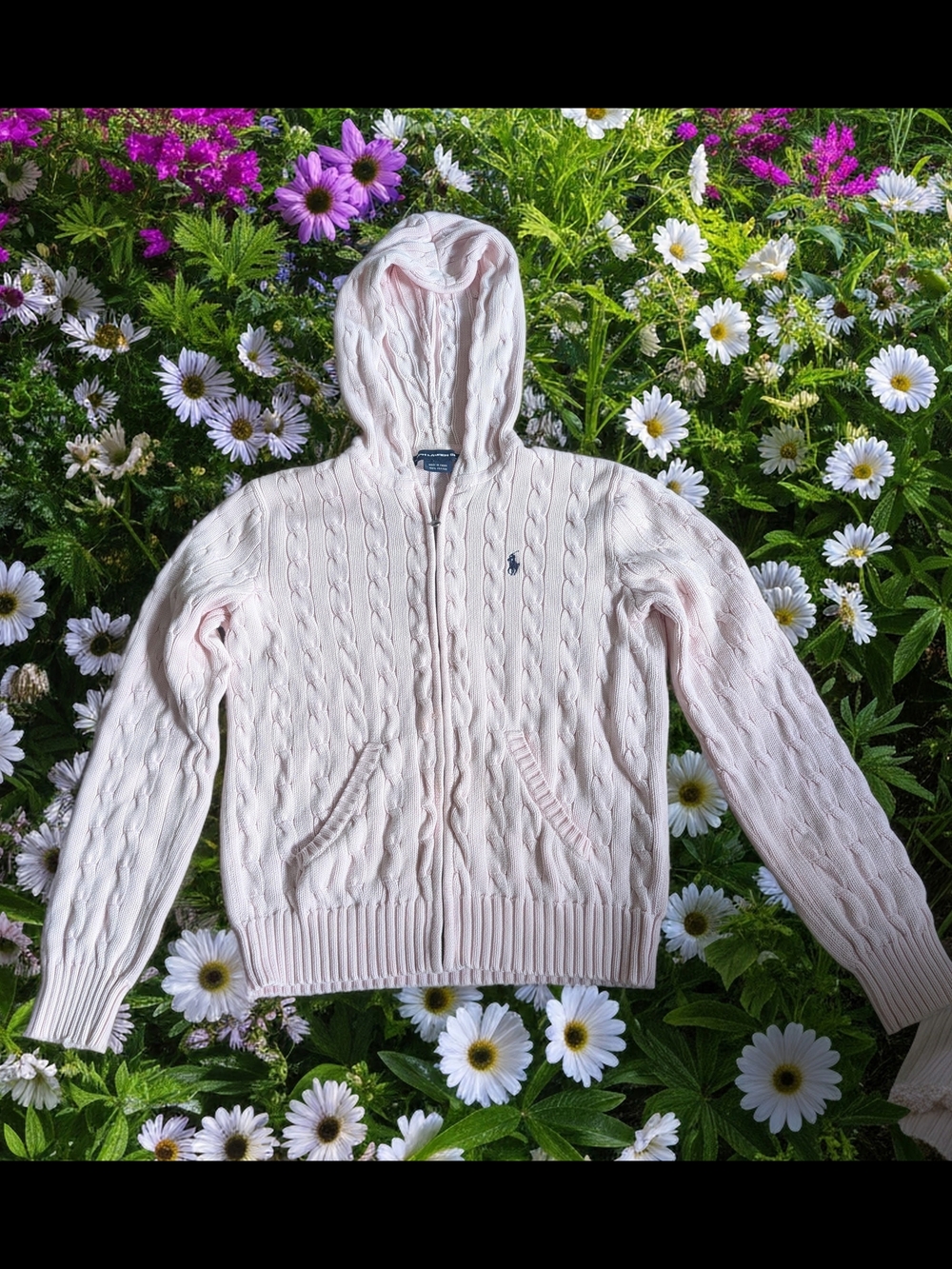Ralph Lauren Pink Cable-Knit Hooded Zip Sweater